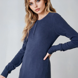 Brushed Rib Henley Top Navy