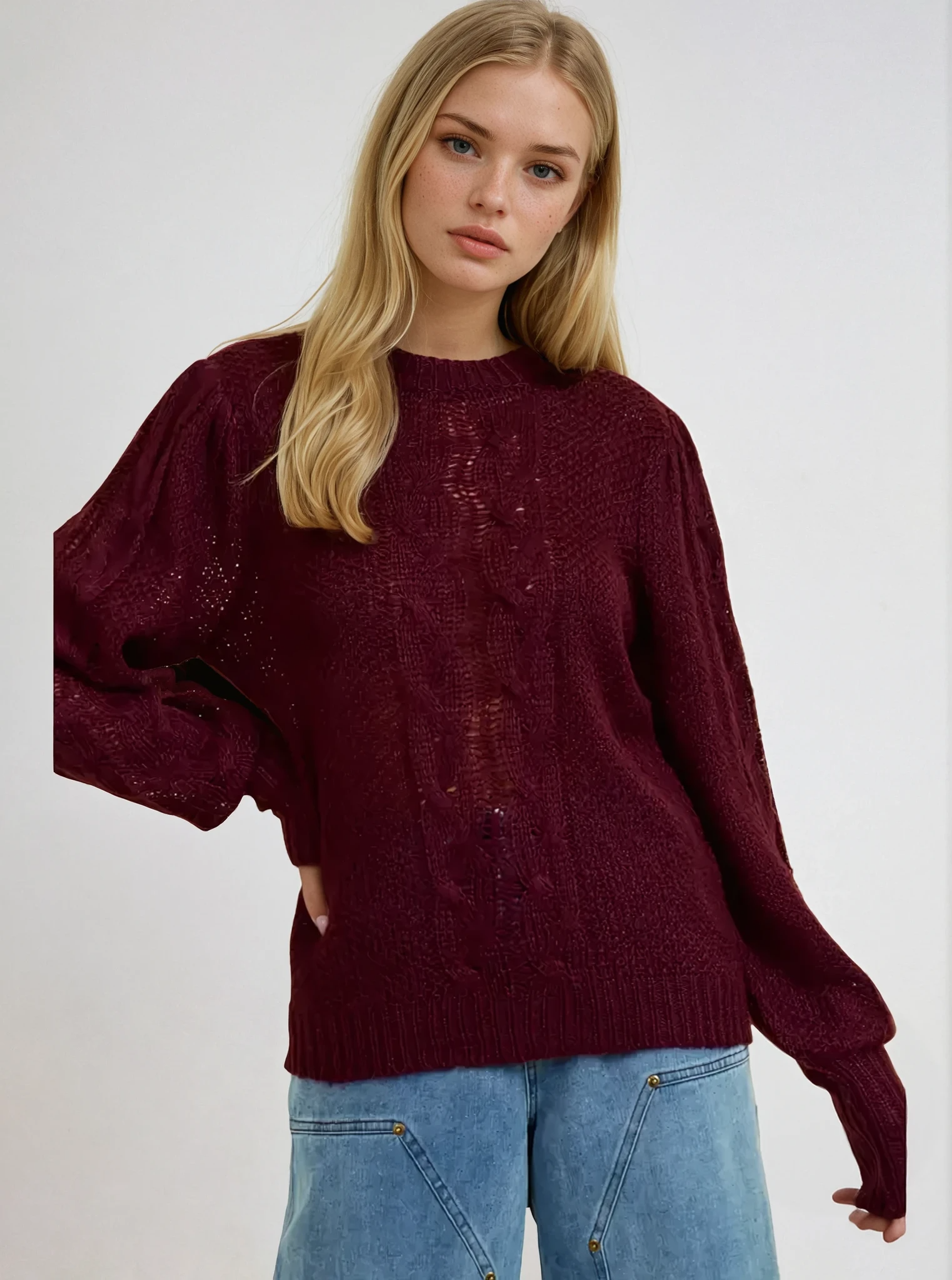 Cable Pointelle Sweater Top