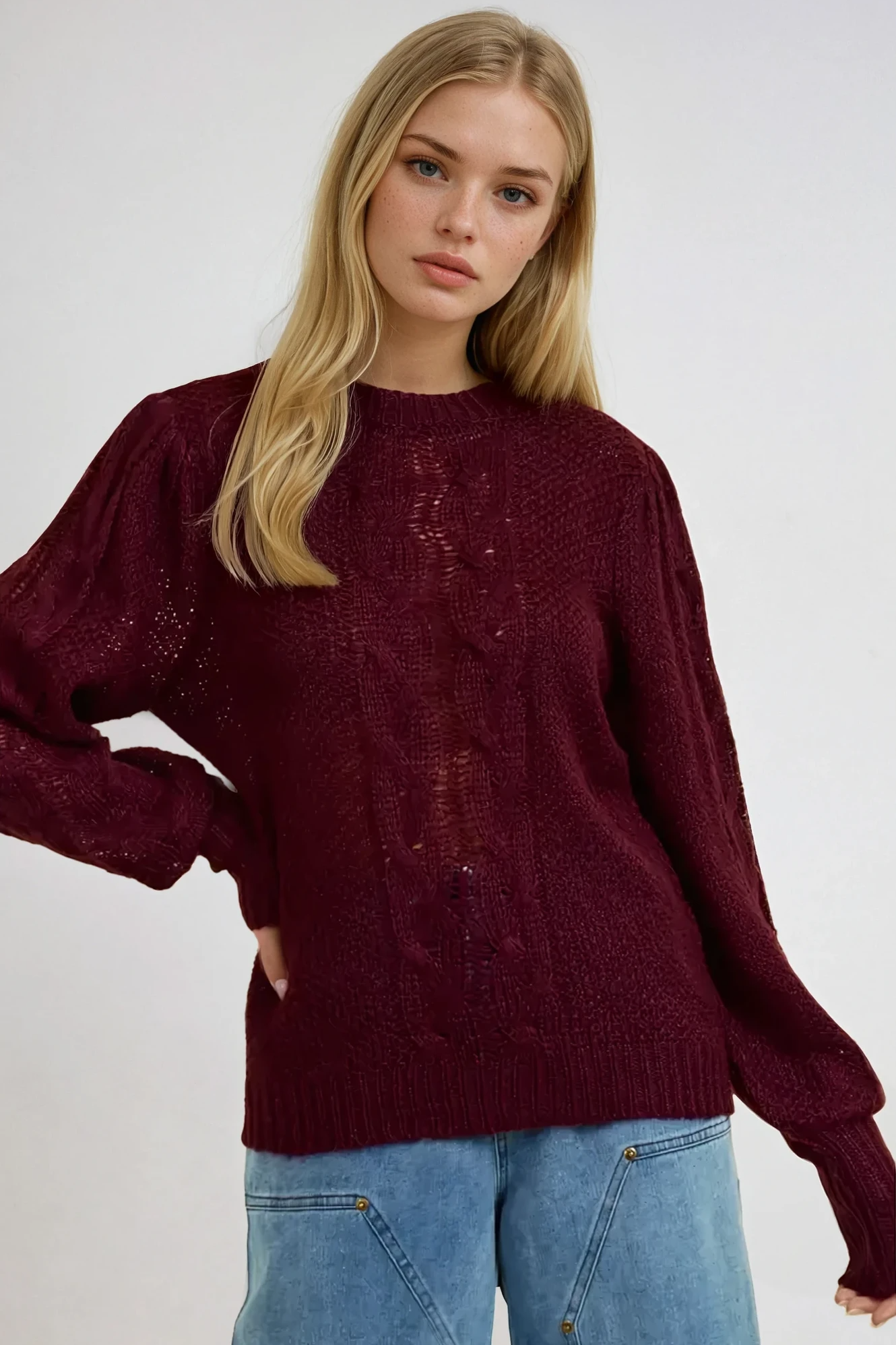 Cable Pointelle Sweater Top