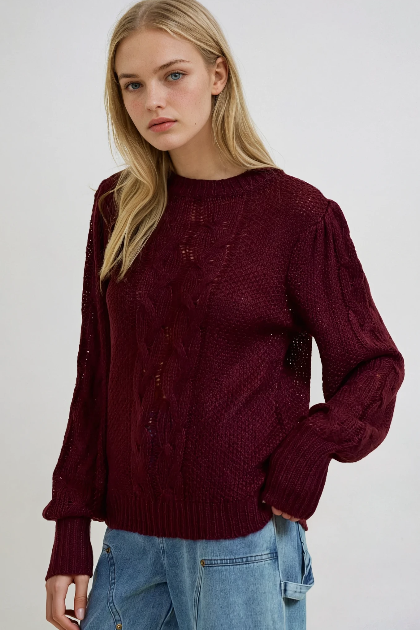 Cable Pointelle Sweater Top