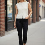 Cream Be Cool button-up sweater vest, knit top with front buttons, styled for casual or layered look.