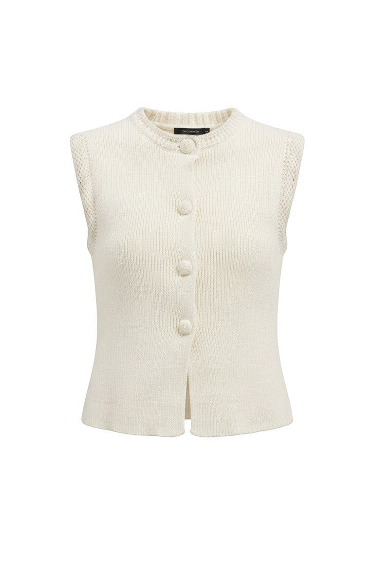 Cream Be Cool button-up sweater vest, knit top with a classic collar and button details, shown on a neutral background.