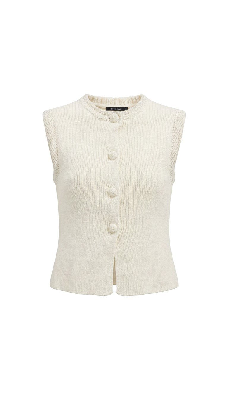 Cream Be Cool button-up sweater vest, knit top with a classic collar and button details, shown on a neutral background.