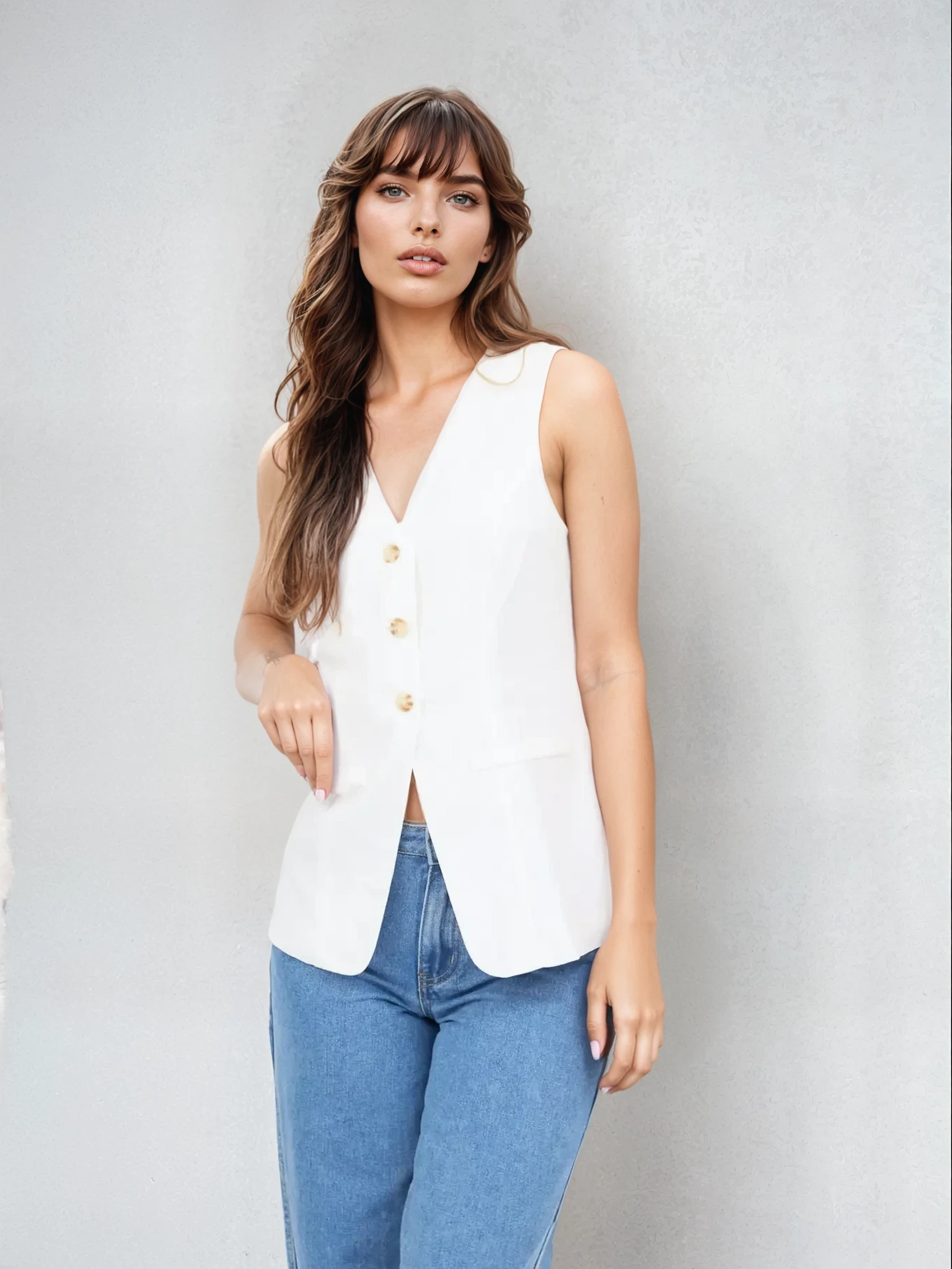 Blazer Button Up Vest White