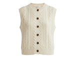 Cream Be Cool cable knit sweater vest, a stylish knit top with textured cable pattern and sleeveless design.