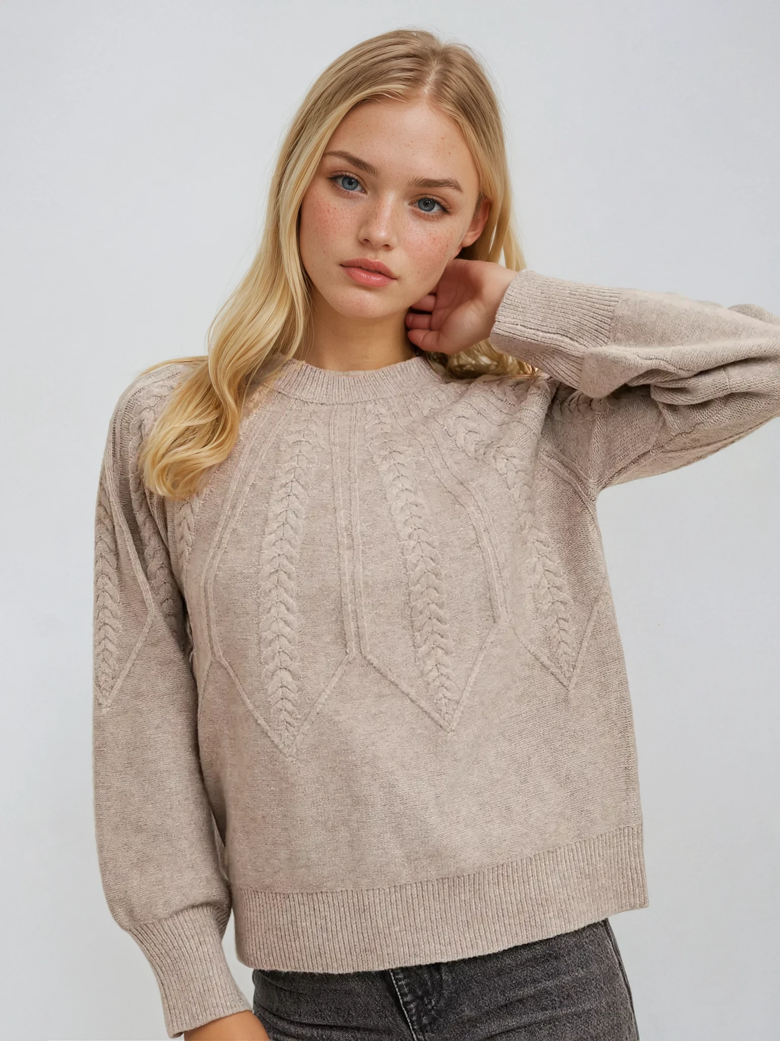 Crew Neck Cable Knit Sweater