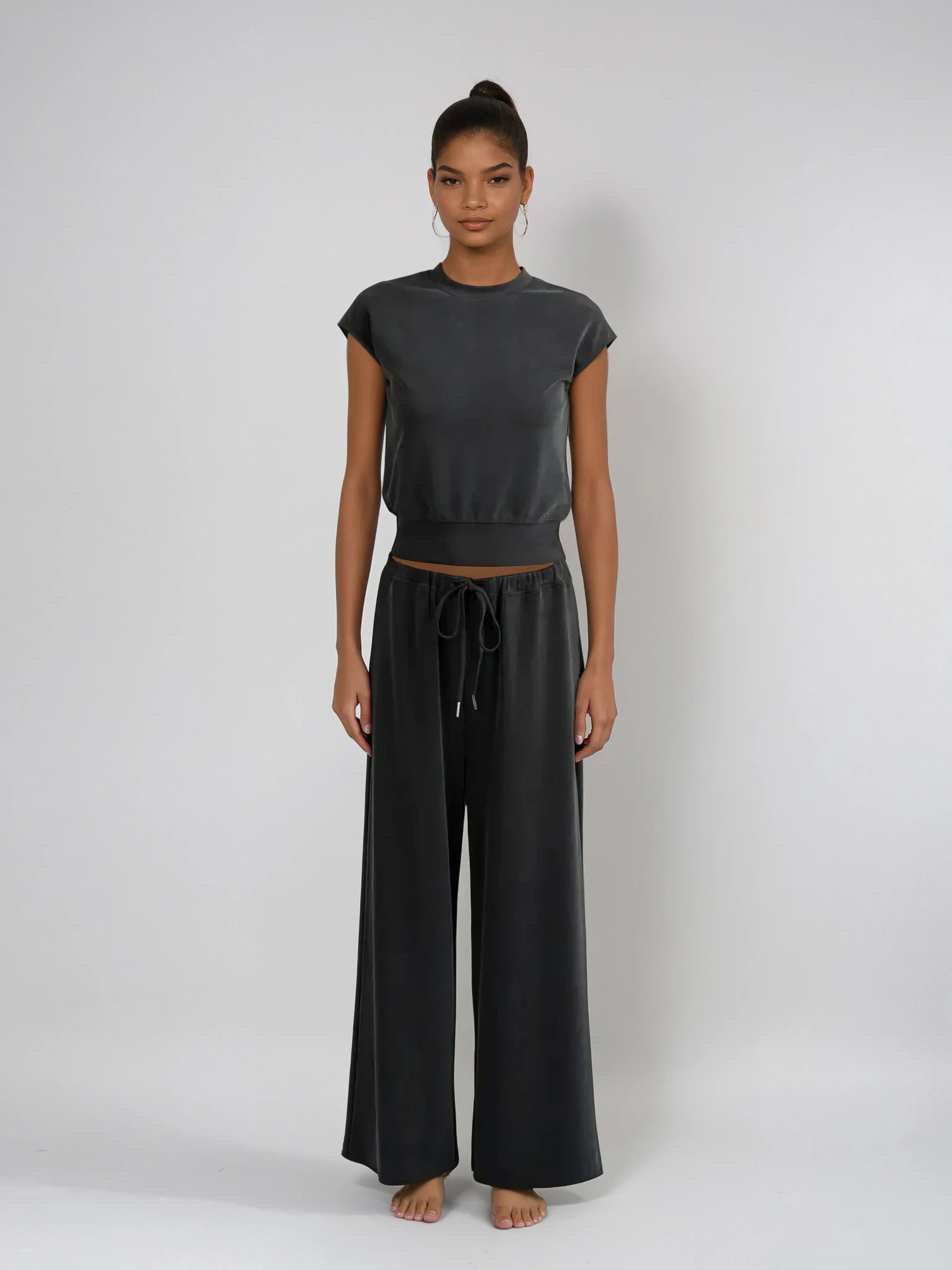 Wide Leg Comfy Pants Charcoal