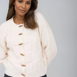 Checkered Button Detail Cardigan Oatmeal
