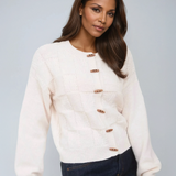 Checkered Button Detail Cardigan Oatmeal
