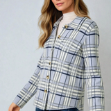 Check Patterned Sweater Jacket Cloudy Blue