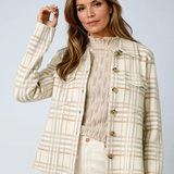 Check Patterned Sweater Jacket Oatmeal
