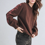 Pullover Embroidered Sleeve Sweater