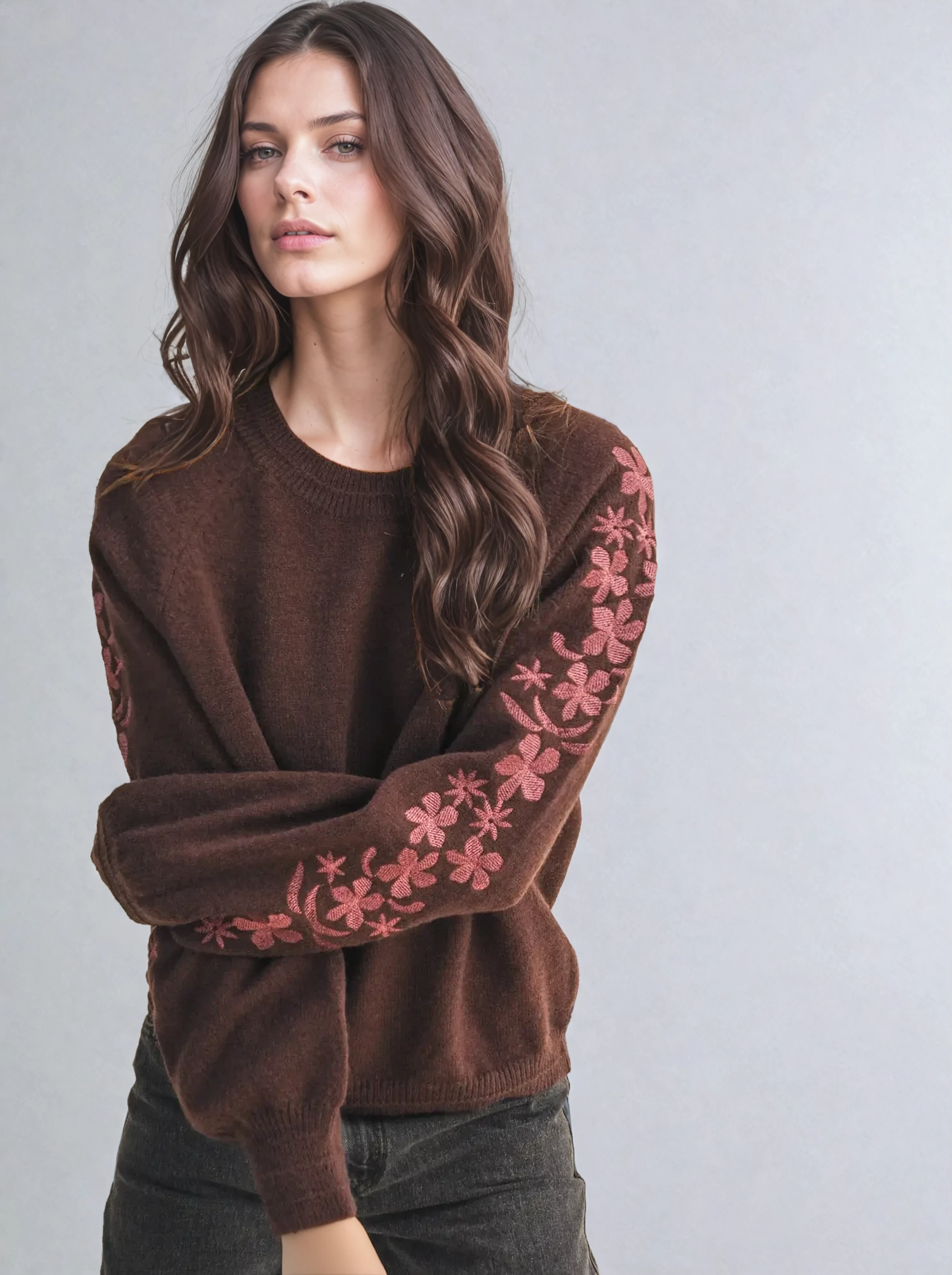 Pullover Embroidered Sleeve Sweater
