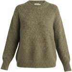 graced chunky crewneck sweater in olive green with a textured speckled knit and ribbed cuffs