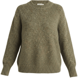 graced chunky crewneck sweater in olive green with a textured speckled knit and ribbed cuffs