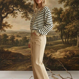 Navy chunky knit striped cardigan from Miou Muse, featuring cozy textured fabric and a relaxed fit, ideal for casual wear.