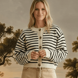 Chunky Knit Striped Cardigan Navy