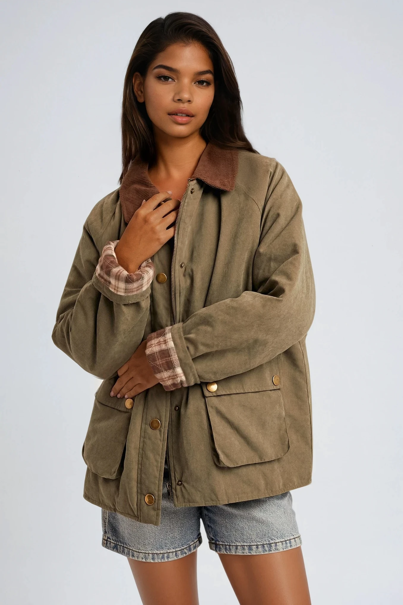 Corduroy Collar Contrast Jacket