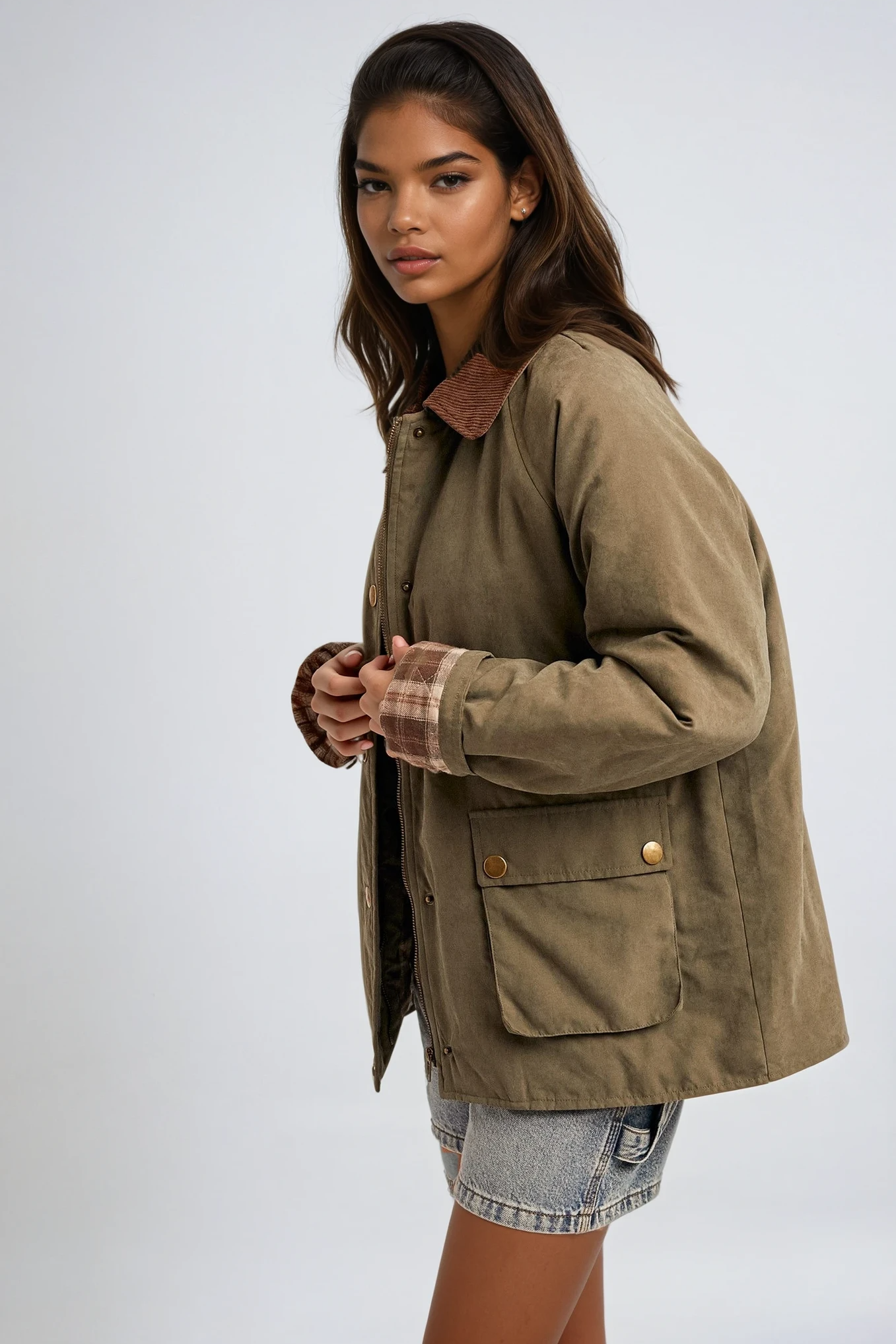 Corduroy Collar Contrast Jacket