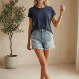Navy blue Be Cool Cotton Slub Tee, a basic tops shirt with textured fabric and a relaxed fit, shown on a plain background.