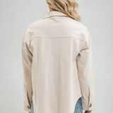 Solid Collared Long Sleeve Shacket Cream