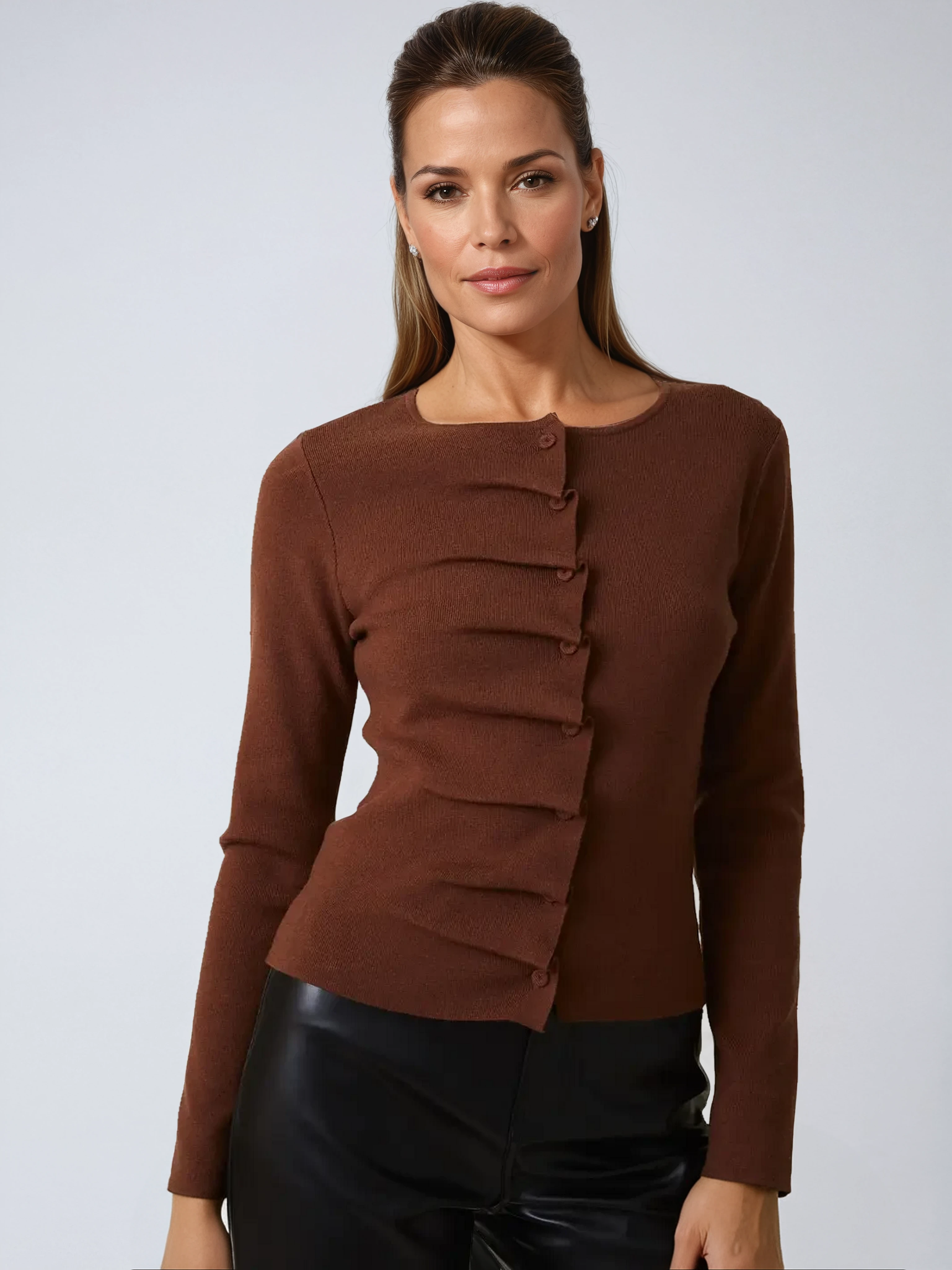 Crew Neck Button Down Long Sleeve
