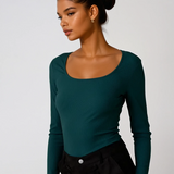 Square Neck Long Sleeve Bodysuit Dark Green