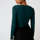 Square Neck Long Sleeve Bodysuit Dark Green