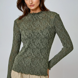 Lettuce Edge Textured Floral Top Deep Green