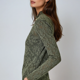 Lettuce Edge Textured Floral Top Deep Green