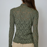 Lettuce Edge Textured Floral Top Deep Green