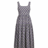 Floral print square neck midi dress from Doe and Rae featuring a flowing rayon and nylon fabric.