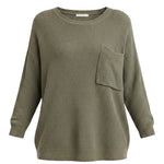 graced forest green dolman long sleeve knit sweater with a waffle texture and a single chest pocket