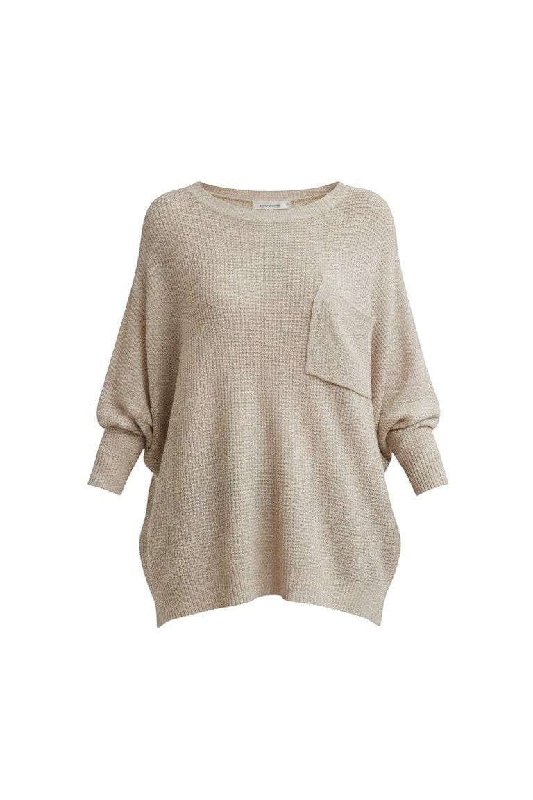 graced pebble dolman long sleeve knit sweater with a relaxed fit and functional chest pocket