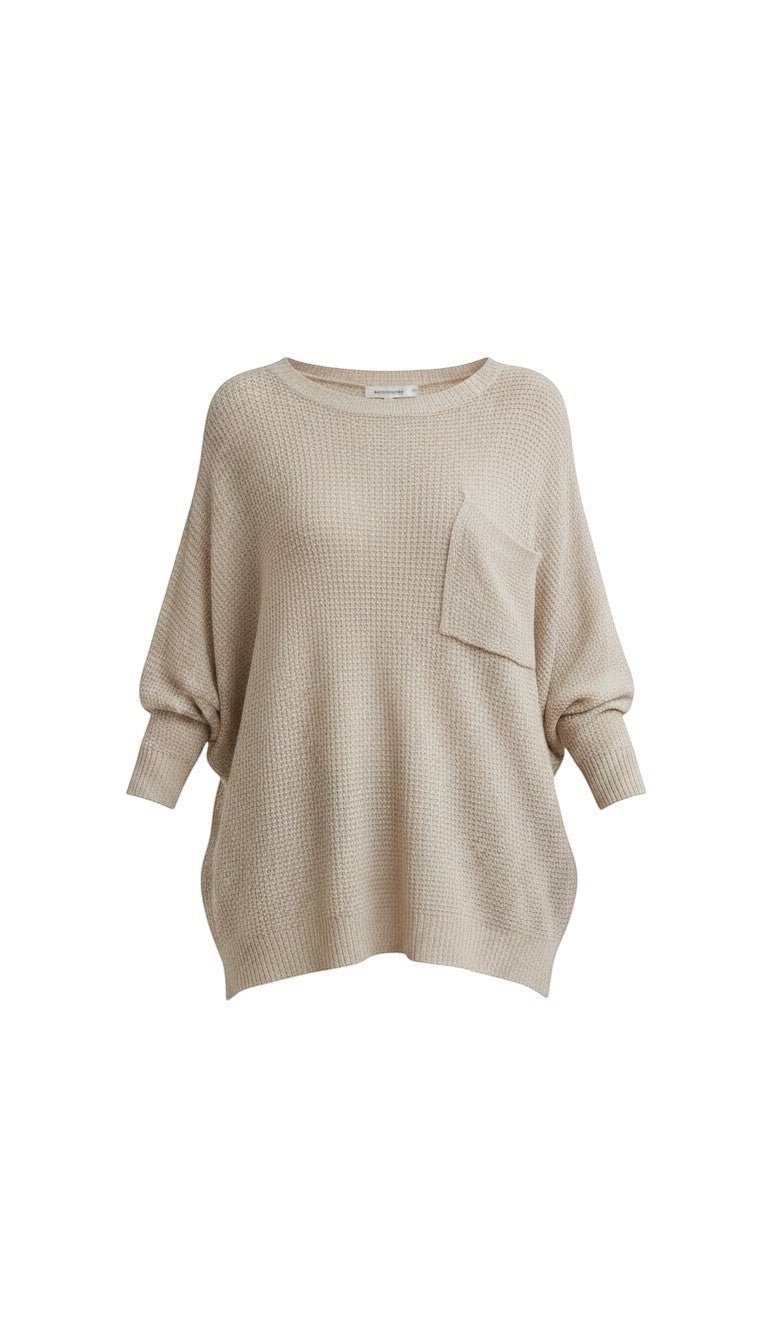 graced pebble dolman long sleeve knit sweater with a relaxed fit and functional chest pocket