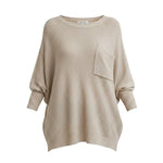 graced pebble dolman long sleeve knit sweater with a relaxed fit and functional chest pocket