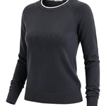 graced double layered sweater in charcoal grey with a contrasting white crew neckline and ribbed cuffs