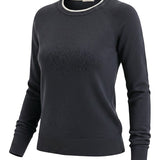 graced double layered sweater in charcoal grey with a contrasting white crew neckline and ribbed cuffs