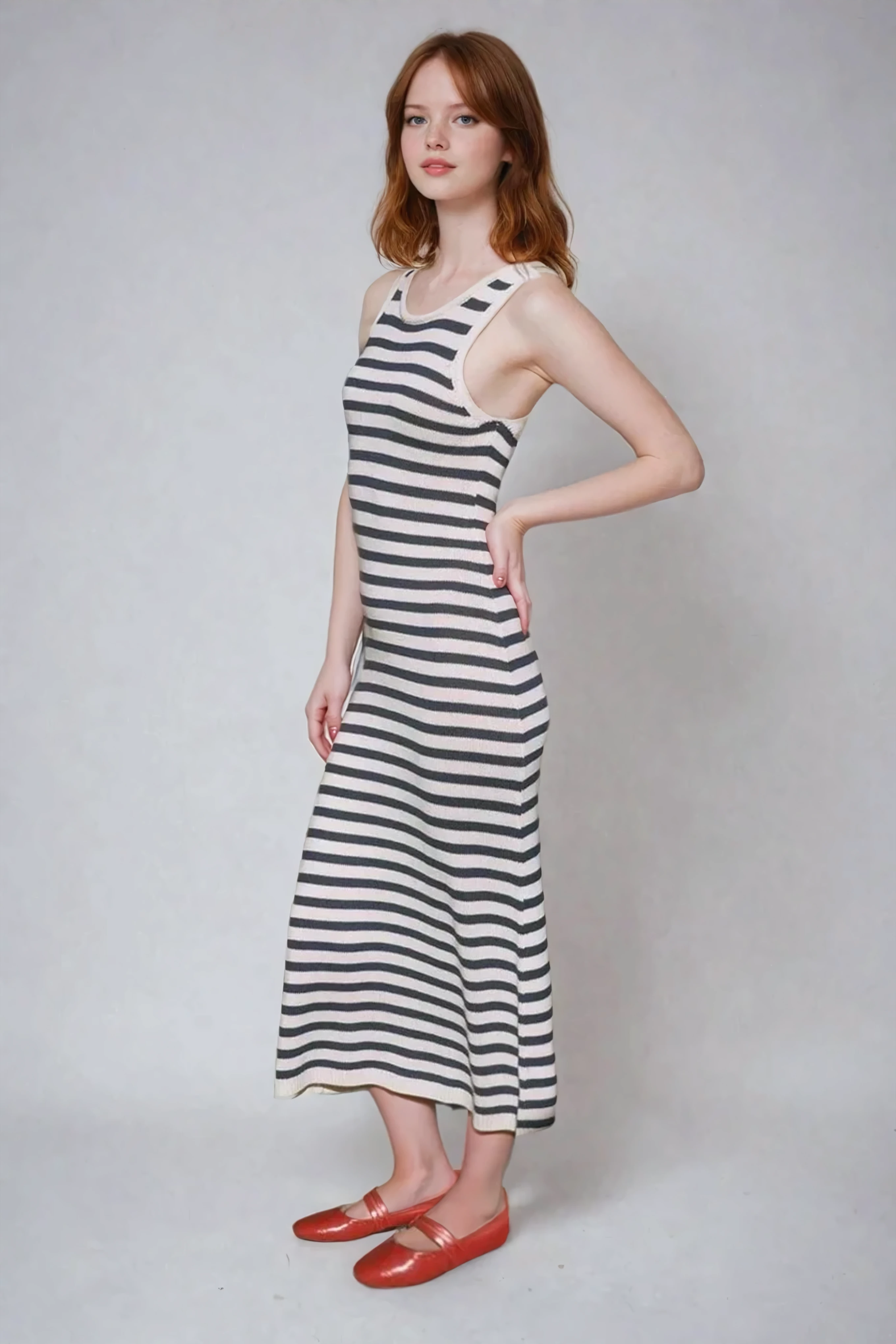 Stripe Knit Tank Midi Dress