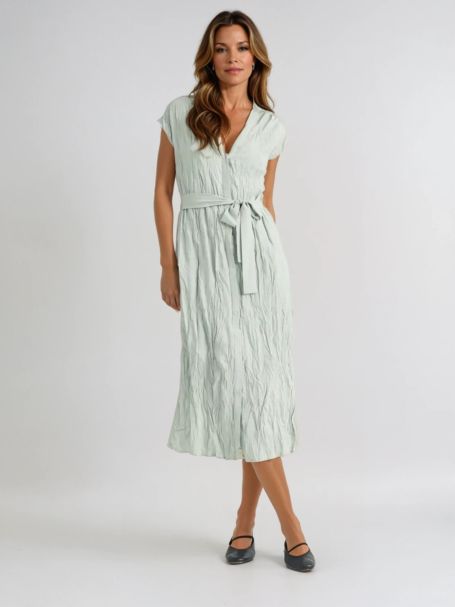 Crinkled V Neck Maxi Dress