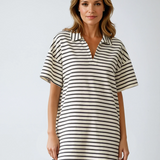 Striped V-Neck Collared Dress