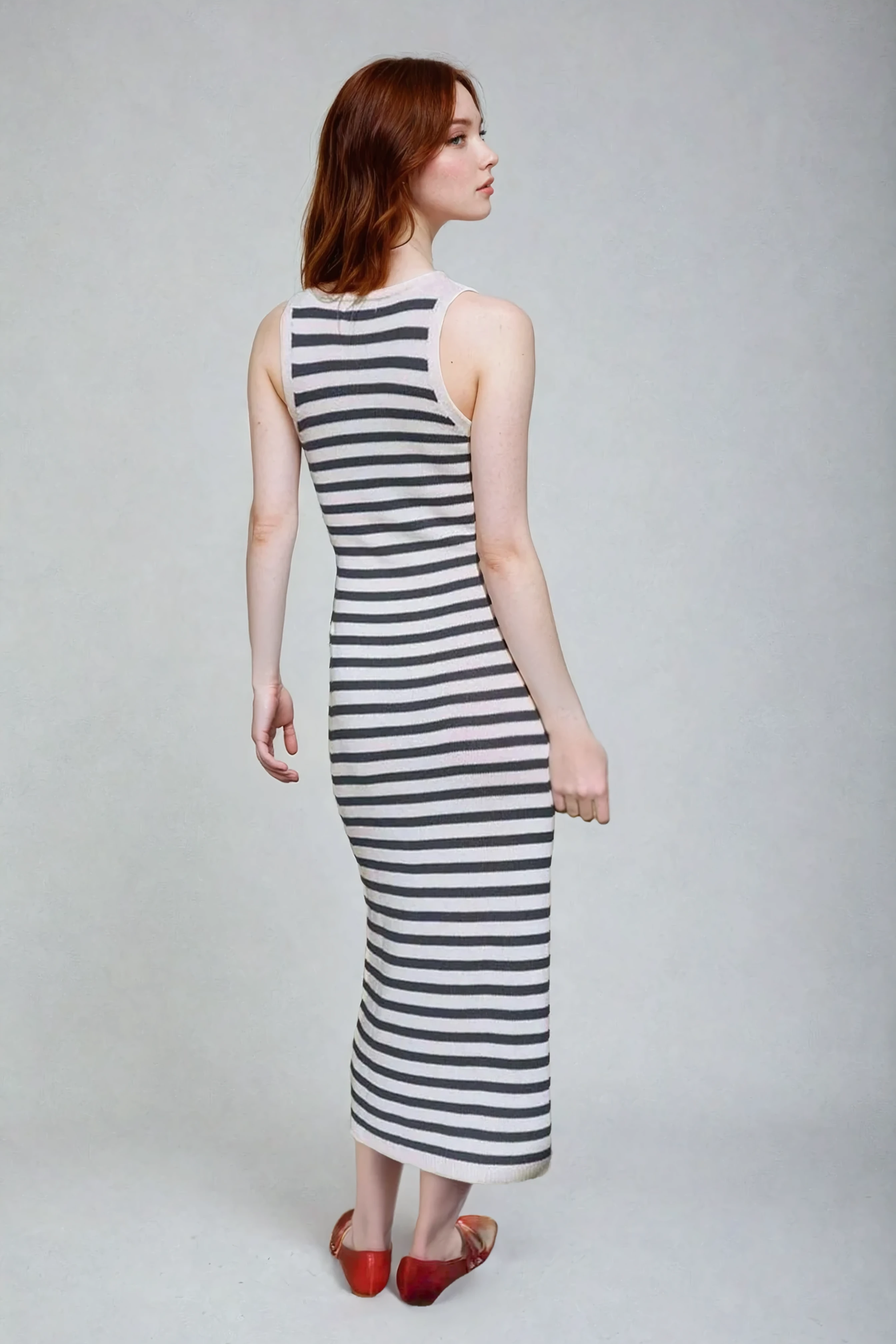 Stripe Knit Tank Midi Dress
