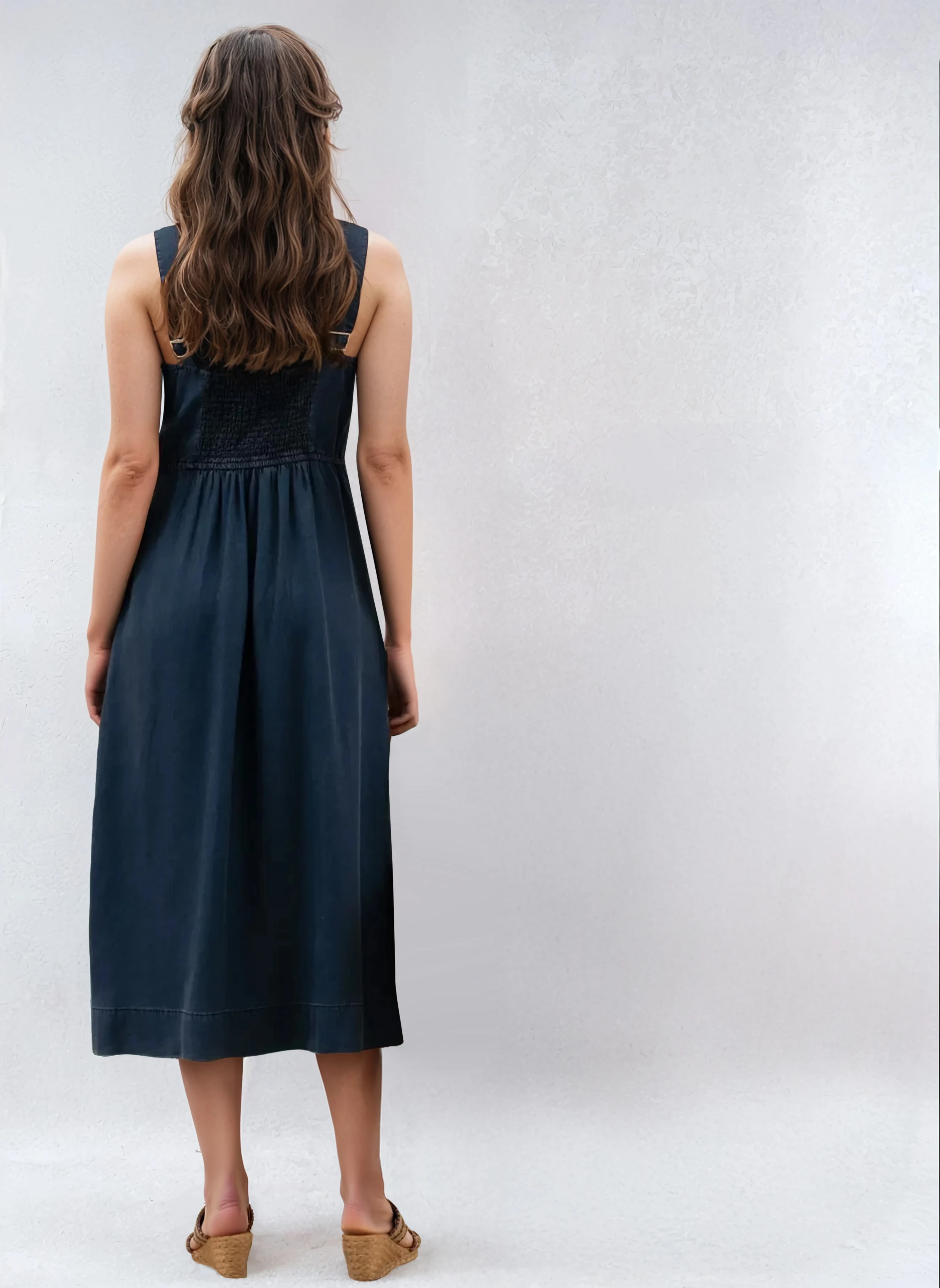 Button Front Denim Midi Dress