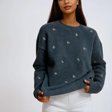 Embroidered Dot Knit Sweater