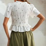 Embroidered Peplum Pleated Blouse
