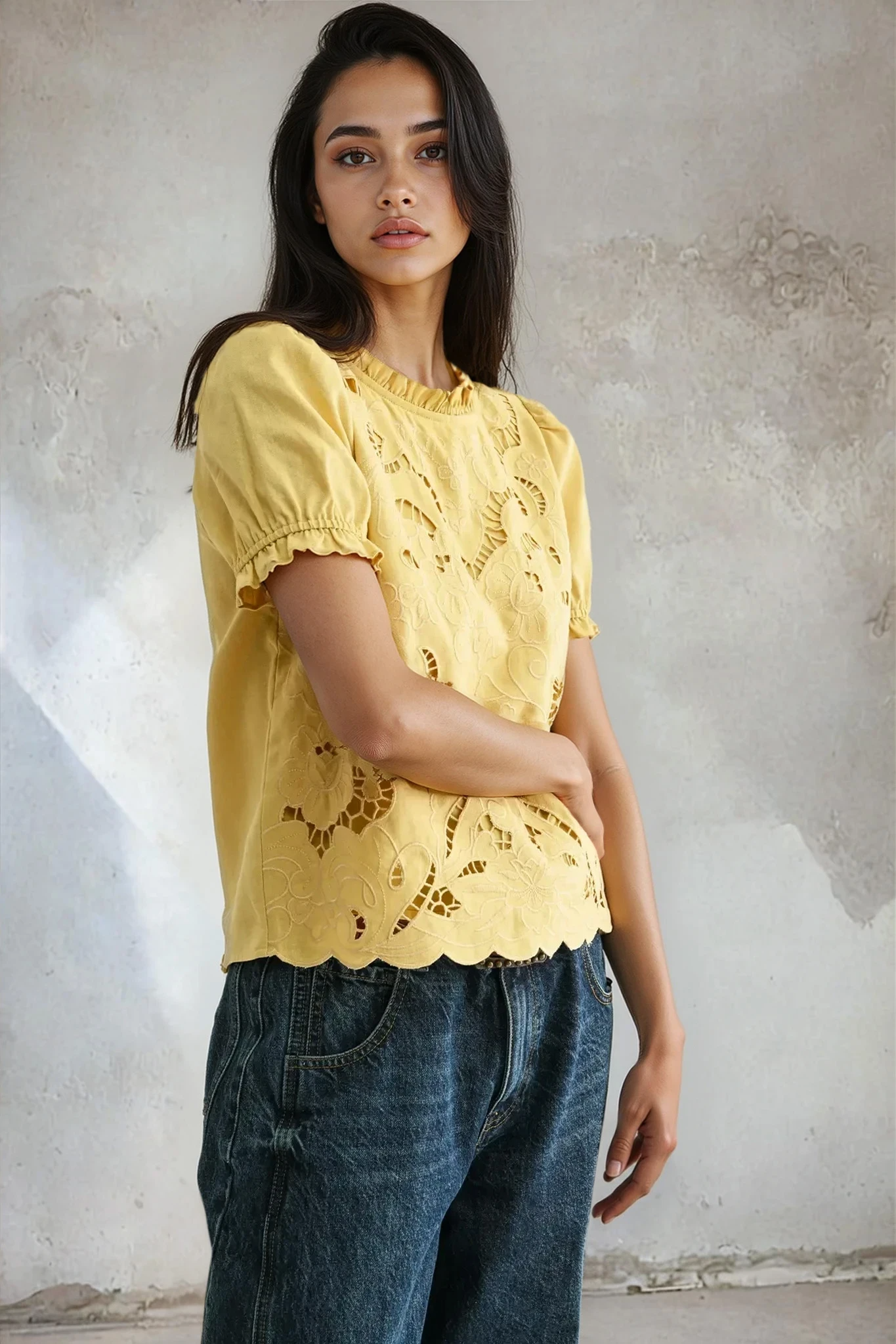 Embroidered Short Sleeve Blouse