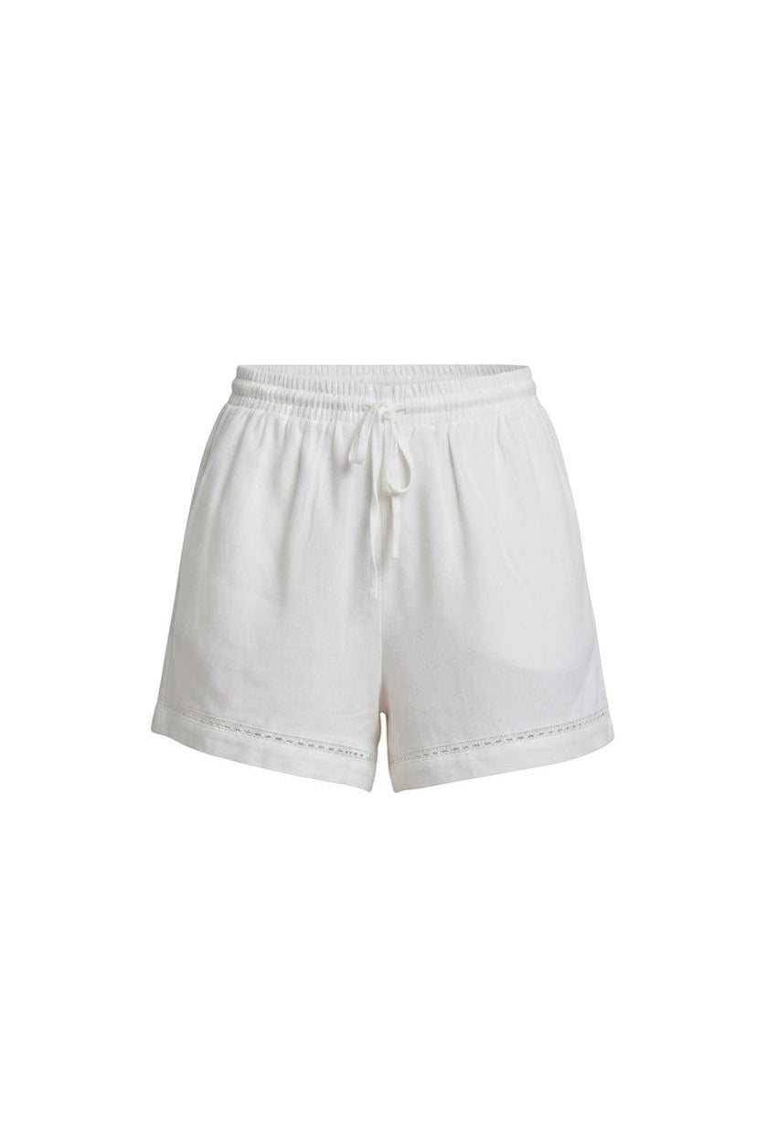 Off-white Allie Rose eyelet drawstring linen shorts, casual bottoms with breathable fabric and adjustable waist.