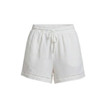 Off-white Allie Rose eyelet drawstring linen shorts, casual bottoms with breathable fabric and adjustable waist.