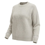 graced beige pullover sweater with delicate tonal floral embroidery and a classic crew neckline