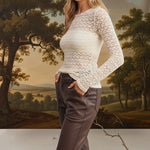 Ivory floral lace knit top by Forte, featuring delicate lace details and a comfortable knit fabric, perfect for casual or dressy wear.